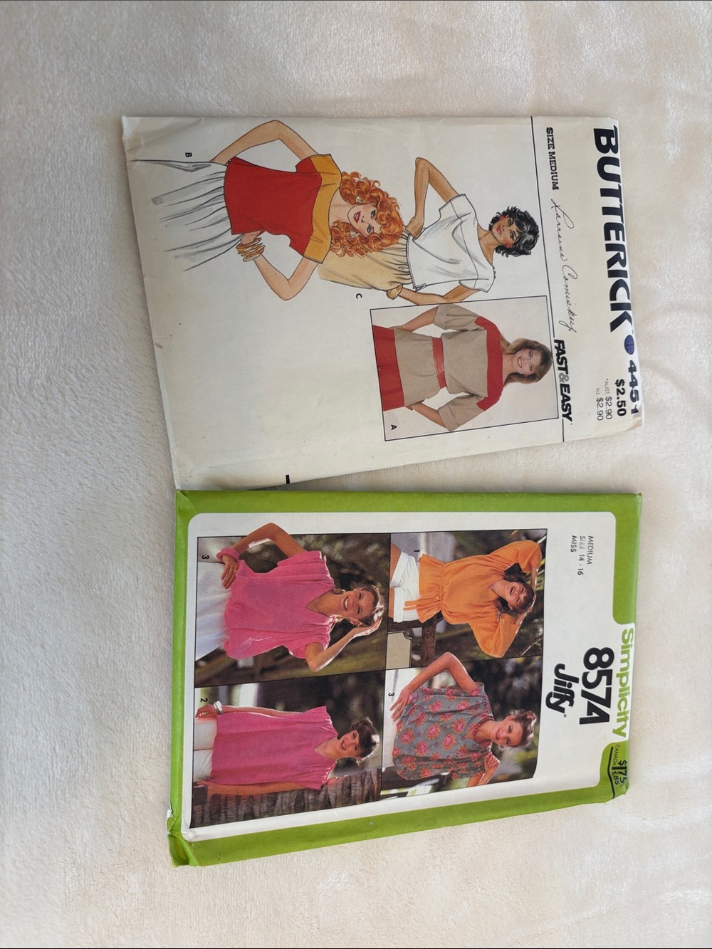 Vintage Unused Women’s Top/Blouse Pattern Set (2) Butterick 4451 Simplicity 8574
